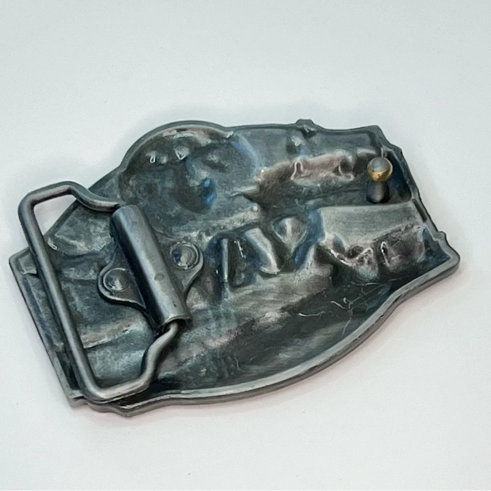 Vintage United States Navy Armed Forces Belt Buckle Metal Alloy Pewter Enamel